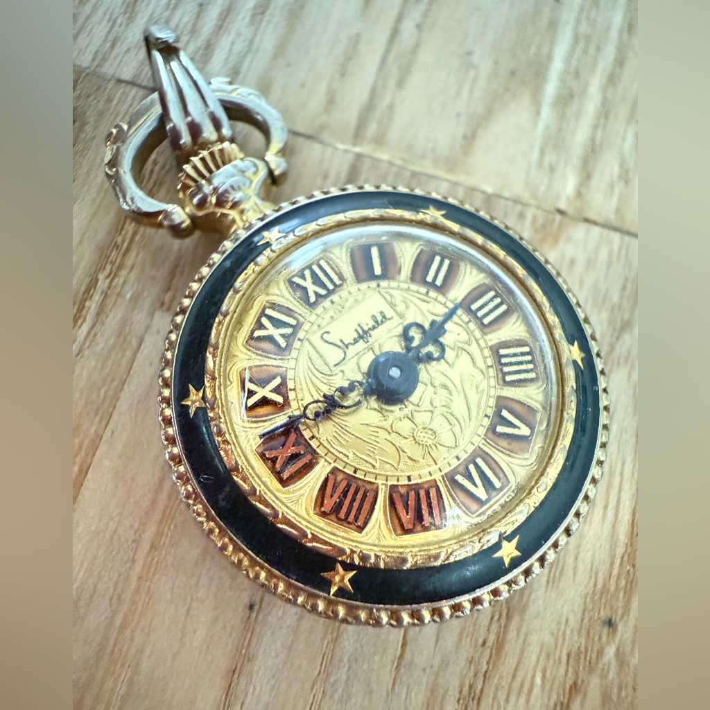 Vintage Sheffield Ladies Gold Tone Winding Mechanical Pendant Pocket Watch